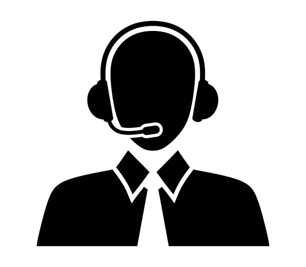 ilustraciones, imágenes clip art, dibujos animados e iconos de stock de símbolo de ícono de servicio al cliente, operador de centro de llamadas, íconos de soporte. - receptionist office silhouette business