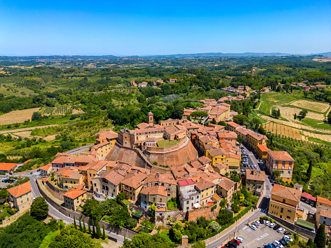 Lari, Tuscan old town from drone
