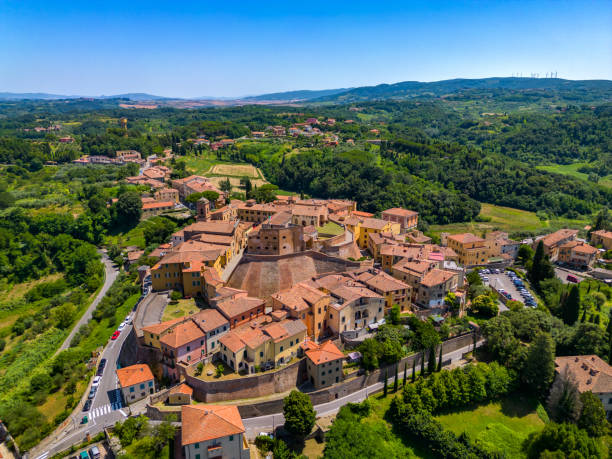 istock Lari, Italian old town from drone 1629239079