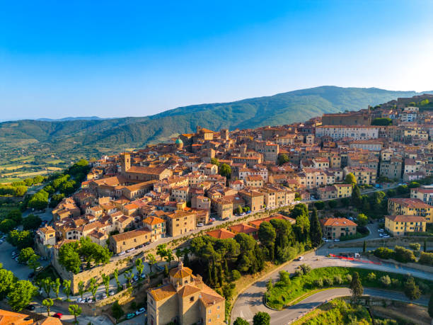 Cortona, Italian town from drone Cortona, Italian town from drone cortona stock pictures, royalty-free photos & images