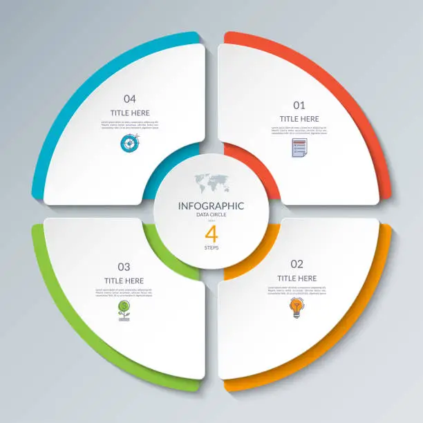 Vector illustration of Vector infographic circle. Cycle diagram with 4 steps. Round chart that can be used for report, business analytics, data visualization and presentation.