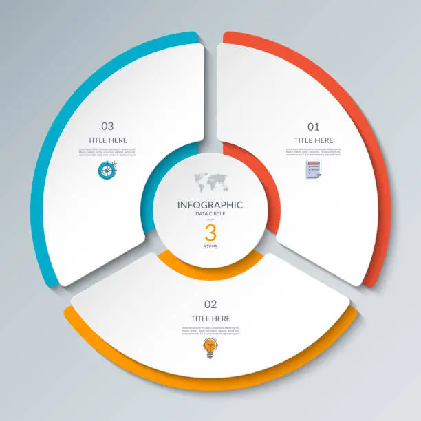 Vector illustration of Vector infographic circle. Cycle diagram with 3 steps. Round chart that can be used for report, business analytics, data visualization and presentation.