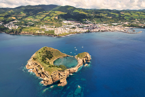 Aerial view of the Azores Islands. Drone picture.