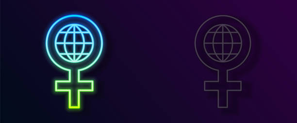 istock Glowing neon line 8 March icon isolated on black background. International Happy Women Day. Vector 1629264190