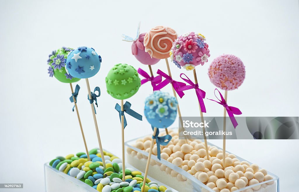 Cake pops Assortment of brightly colored cake pops. Baked Stock Photo