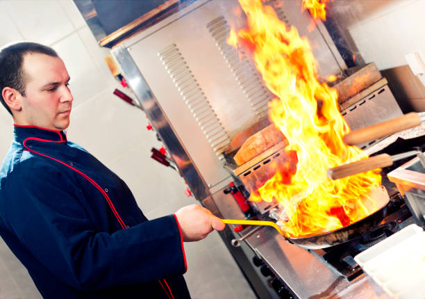 flambé - silverware food and drink industry food service occupation dinner foto e immagini stock