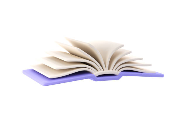 3d icon open book school, diary with white paper blank pages and bookmark. Cartoon minimal style isolated with clipping path.