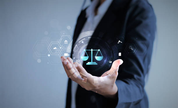 istock Businesswoman holding on Internet law. 1629286499