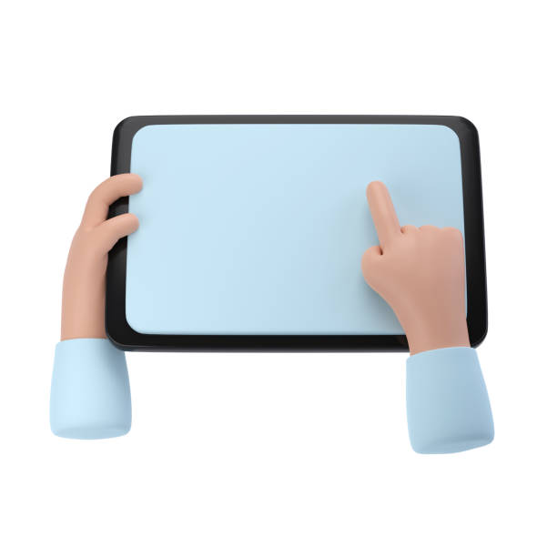 istock 3D Hands using tablet mockup icon. Cartoon hand holding tablet isolated with clipping path illustration 1629286698