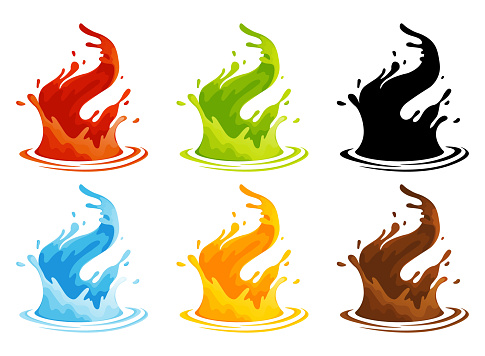 Water and juice splash liquide. Vector Illustration. Fresh juice splashed, energetic portrayal of thirst-quenching goodness A wave shape, tribute to oceans persistent dance A drop shape, minimalist