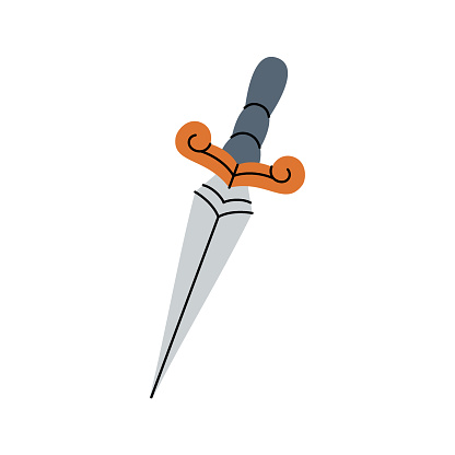 Knife, sword. Old school tattoo. Vector illustration. Isolated on white background.