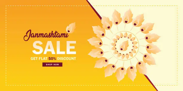 Vector illustration of Janmashtami Sale banner or poster design with 50% discount offer