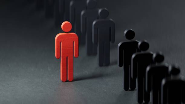 istock Different person in a crowd. Unique individuality concept 3d rendering.3D rendering on black background. 1629327860