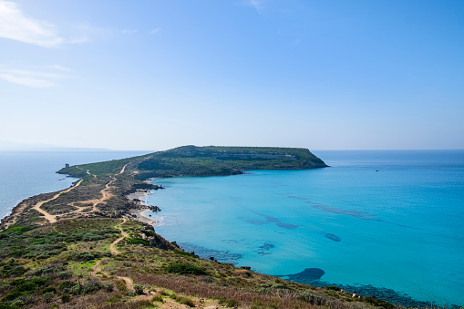 Turquoise waters in the Sinis Peninsula, in the province of Oristano