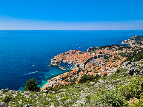 View of the coastline of Dubrovnik, Croatia.
