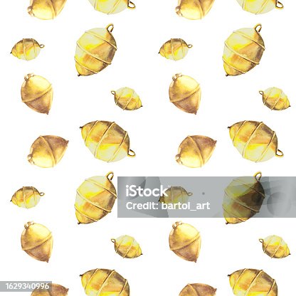 istock Watercolor various yellow sea buoys on white background seamless pattern Hand painted illustration. 1629340996