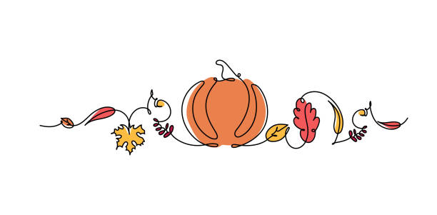 호박은 흰색 배경에 분리된 나뭇잎 벡터 그림입니다. - white backgrounds thanksgiving pumpkin stock illustrations
