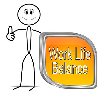 stickman with orange Work Life Balance button orange - 3D illustration