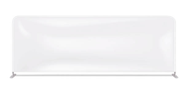 istock Tension fabric display stand on metal frame realistic vector mockup. White blank barricade advertising graphic cover, event crowd control barrier banner mock-up 1629384759