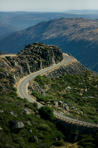 Serpentine road through the Serra da Estrela mountains, Portugal.
