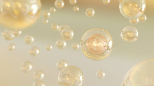 istock Cosmetics Golden Serum bubbles on defocus background. 1629395315