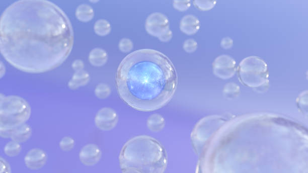 3D cosmetic rendering Bubbles of serum on a blurry background. stock photo