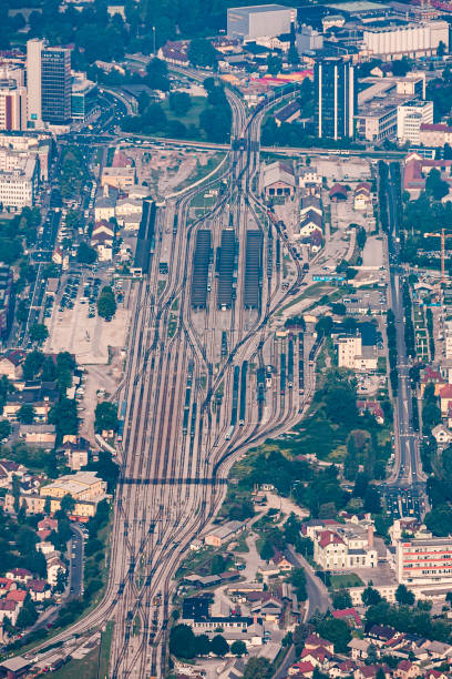 istock Aerial view from balloon on Ljubljana railway terminal 1629395355