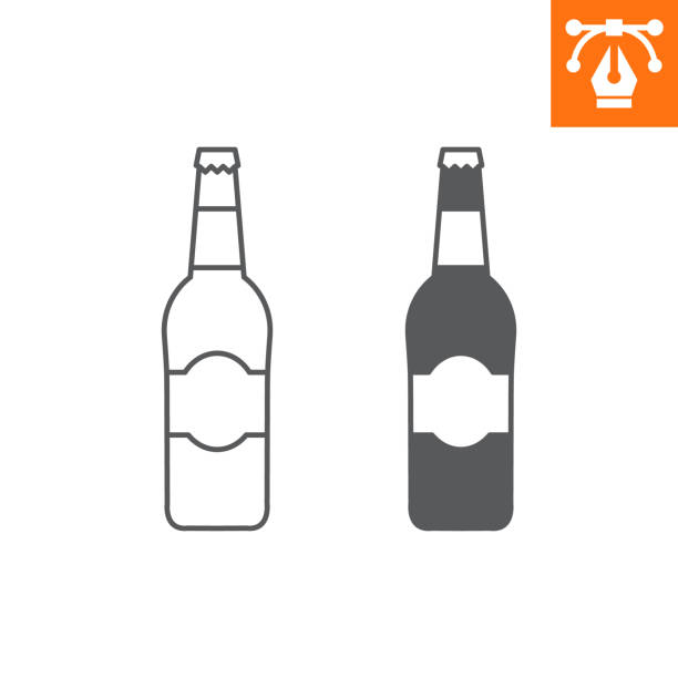Bottled beer line and solid icon Bottled beer line and solid icon, outline style icon for web site or mobile app, Beer Fest and alcohol, glass bottle vector icon, simple vector illustration, vector graphics with editable strokes. background of a cheers beer mugs stock illustrations