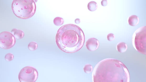 istock 3D image of cosmetics Bright color serum bubbles on a blurry background. 1629396438