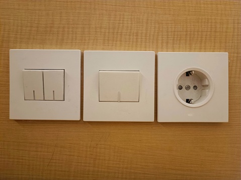 Wall switch. Power electrical socket electricity turn off and on plug