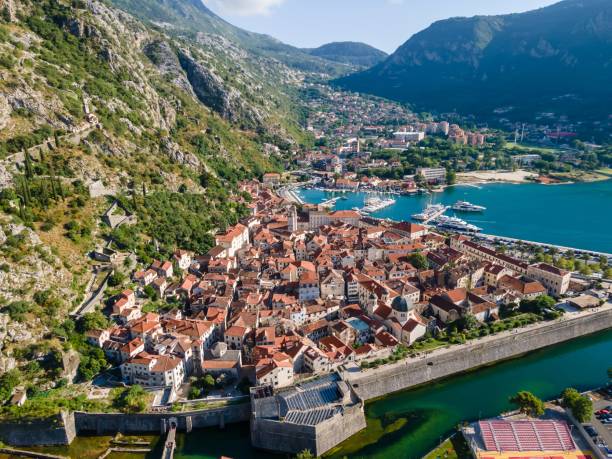 A bird's eye view of Kotor Old Town stock photo