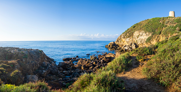 At right, on the promontory, stands the sixteenth-century Torre di Chia, a coastal tower on the homonymous coast (5 shots stitched)