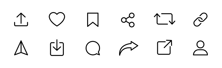 Communication icon set. Share, save, like, comment, connection. Social media sign collection. EPS 10