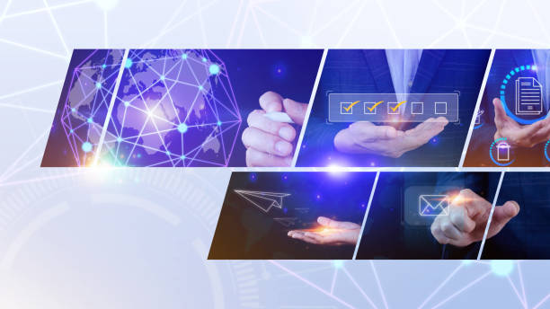 istock Business and technology background, Global business structure of networking, Analysis and data exchange customer connection, HR recruitment and global outsourcing, Customer service 1629422625