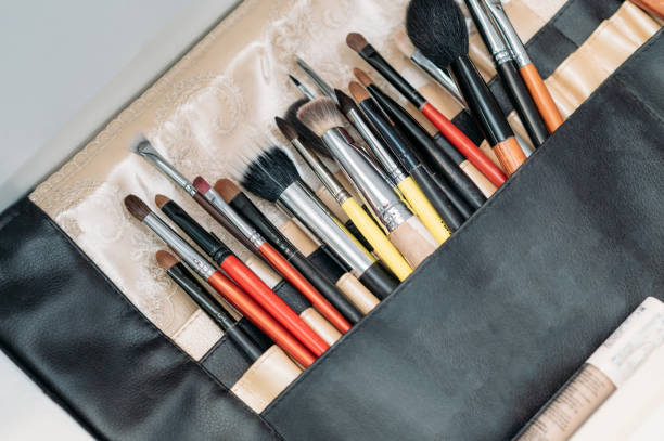 istock makeup brushes are in a drawer at the makeup artist's workplace. close-up 1629425862