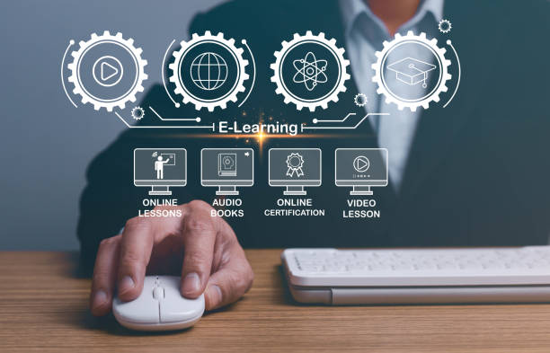 istock Concept of Online education. man use Online education training and e-learning webinar on internet for personal development and professional qualifications. Digital courses to develop new skills. 1629459346