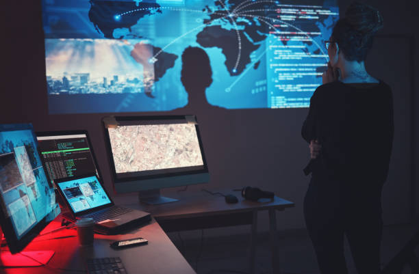 istock Cybersecurity, woman thinking and global network tech for phishing, ransomware and cyber terrorism search. Maps, digital database and IT in dark room for virtual malware hacking fix of employee 1629459858