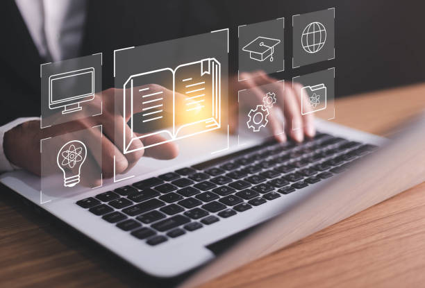 istock Concept of Online education. man use Online education training and e-learning webinar on internet for personal development and professional qualifications. Digital courses to develop new skills. 1629460456
