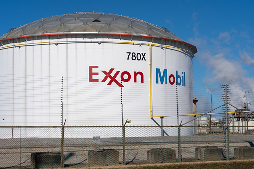 Baton Rouge, Louisiana, USA - February 13, 2022: ExxonMobil Baton Rouge Refinery facility in Baton Rouge, Louisiana, USA. ExxonMobil, is an American multinational oil and gas corporation.
