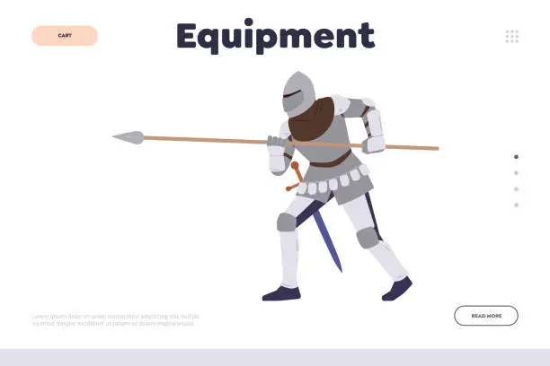 Vector illustration of Equipment for historic knight tournament role game landing page template with medieval warrior
