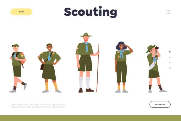 Vector illustration of Scouting landing page design template for online summer club, school or outdoor training class