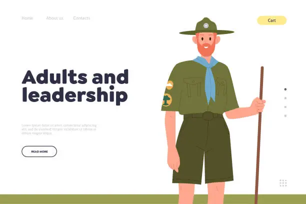 Vector illustration of Adults and leadership concept for landing page design template with forest ranger in uniform