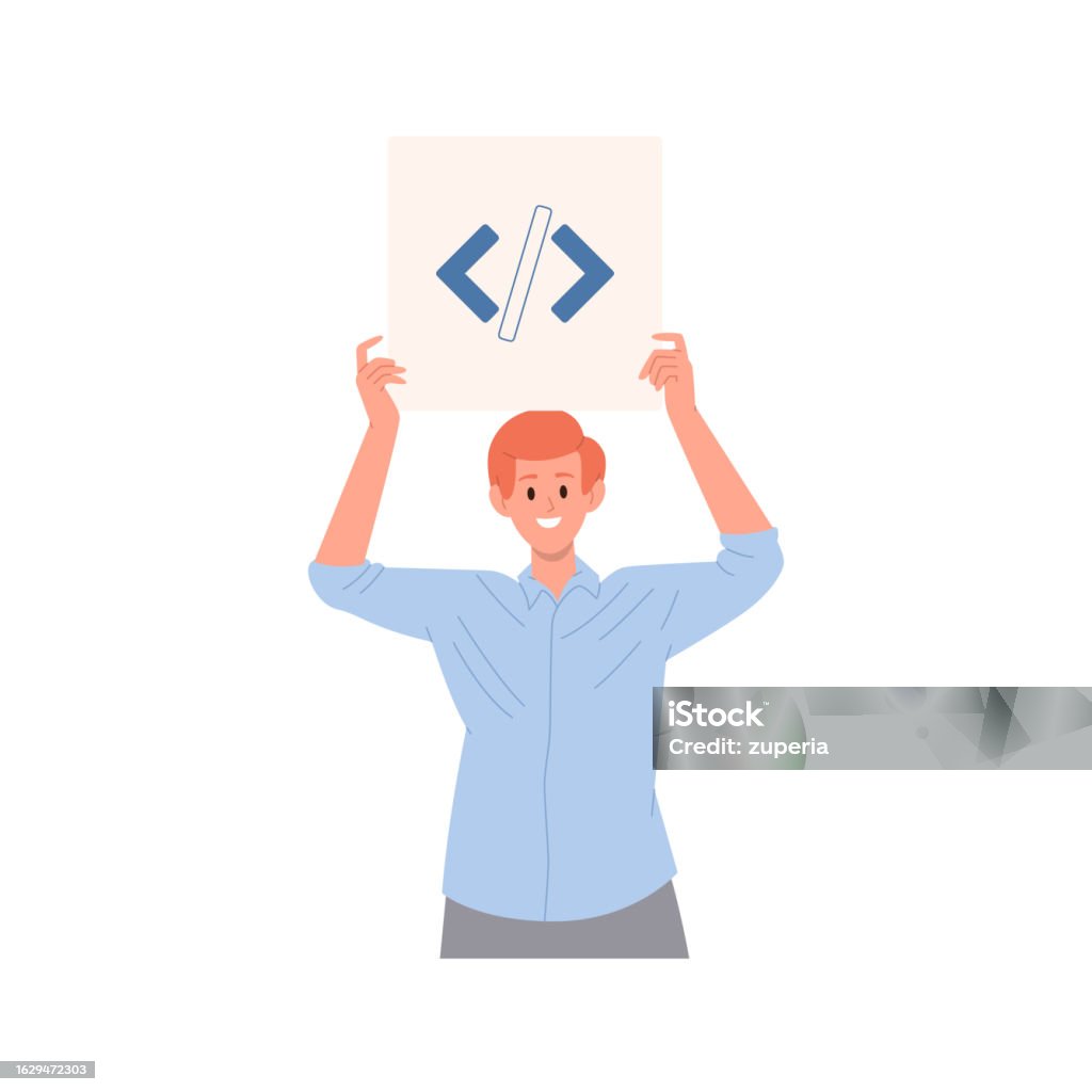 Web Developer Cartoon Male Character Showing Innovative Programming ...