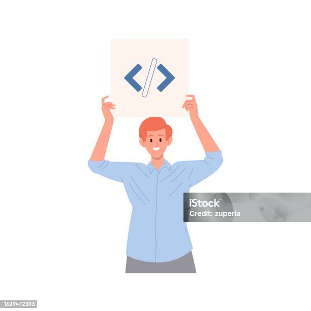 Web Developer Cartoon Male Character Showing Innovative Programming ...