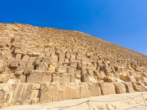 Close-up of The Pyramids of Giza (Egyptian pyramids) in Cairo, Egypt.