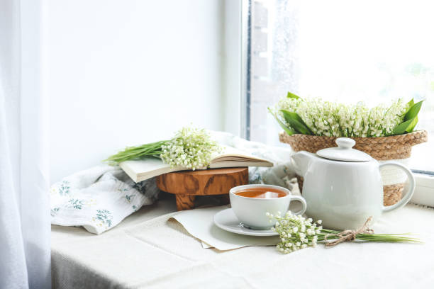 istock Cup of hot tea and spring home interior. good morning concept 1629500774