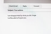 Email expressing disappointment with the recipient, displayed on computer monitor