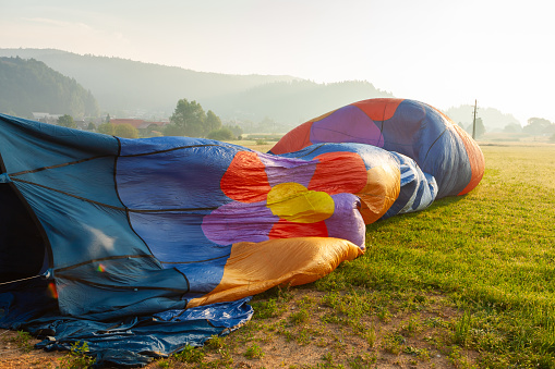 Hot air balloon inflating.