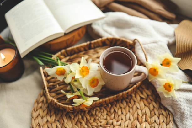 istock Cup of hot tea and spring home interior. good morning concept 1629515574