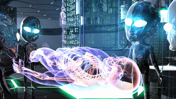 istock Aliens Studying Human Physiology and Genome 1629524105
